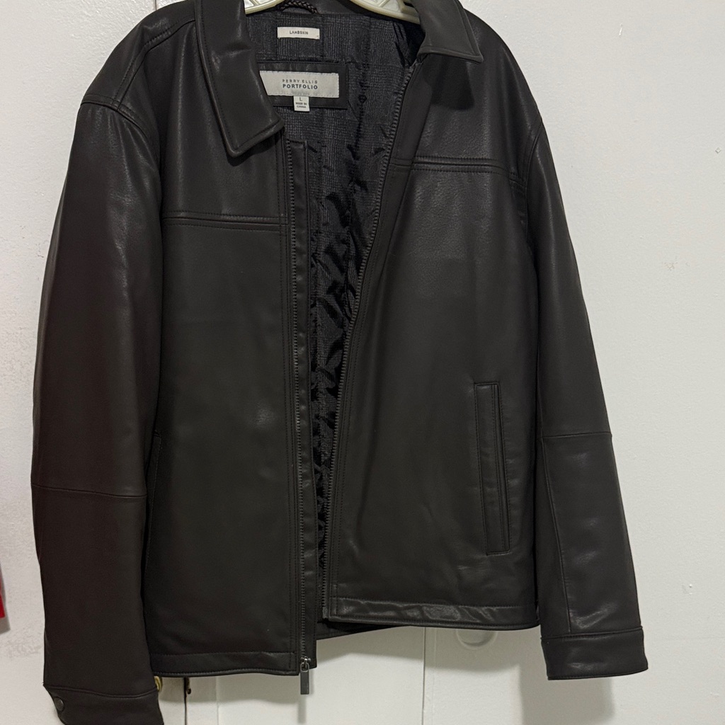 Perry Ellis Mens Black Leather Jacket Brand New Without Tag Perry Ellis Mens Black Leather Jacket Brand New Without Tag